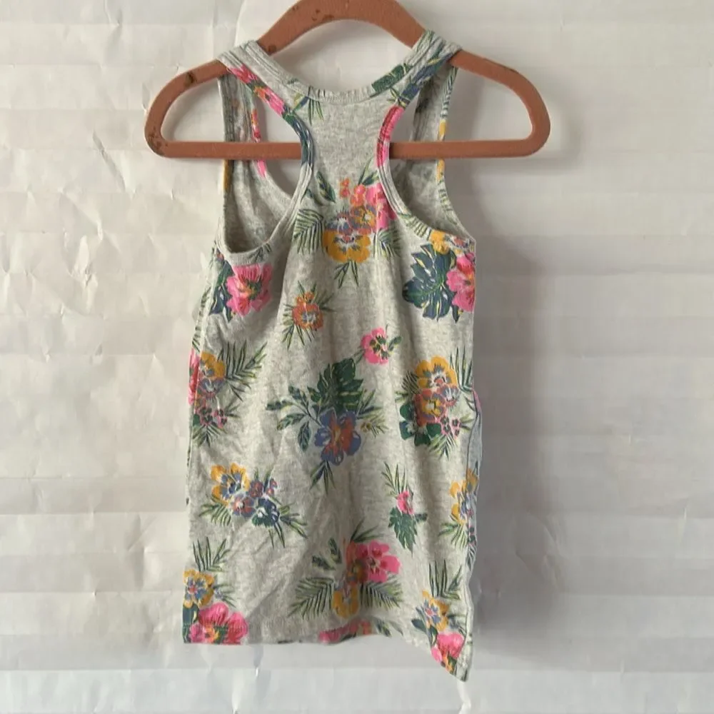 Old Navy Girls Gray Floral Racerback Tank Top Size 6-7 Summer Casual Shirt
